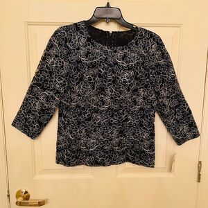 NWT Alex Evenings Black, Navy Blue and Gold Floral Women's Top- size M